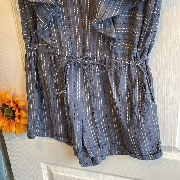 MUDPIE ISLA RUFFLE SLEEVE BLUE STRIPE ROMPER - XS - Picture 6 of 9
